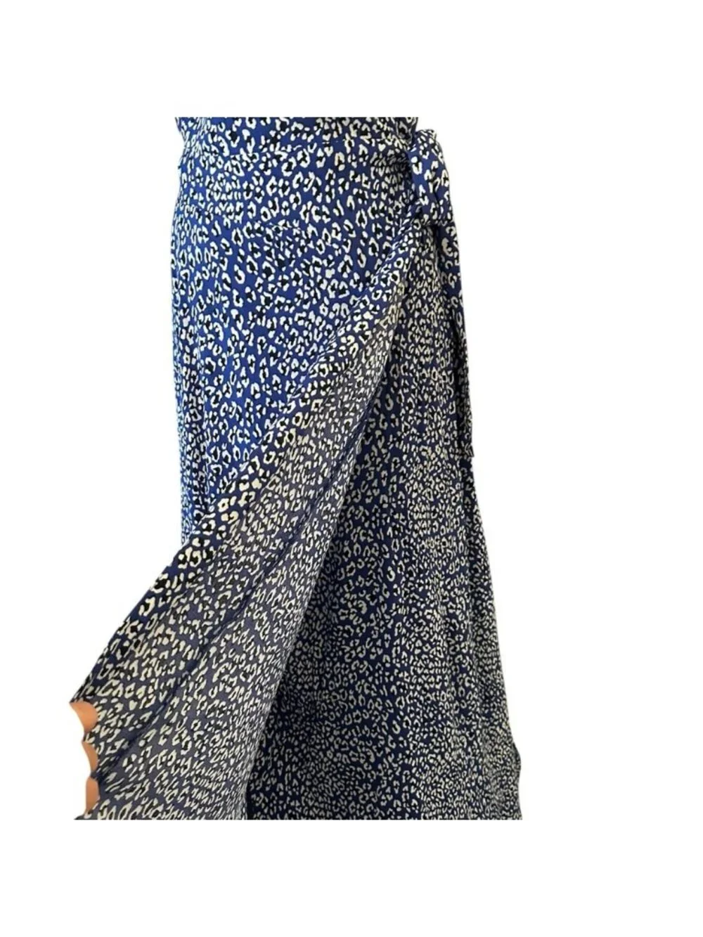 NWT Free People | Women's Blue White Animal Leopard Print Wrap Maxi Dress Size M